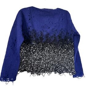 PierAntonio Gaspari Blue Black Ombre Embroidered Yarn Lace Wool Top Size 42